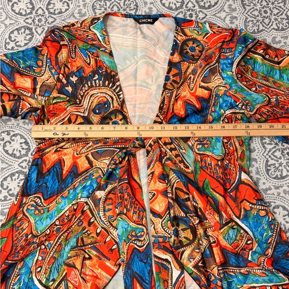 CHICME Boho Abstract Print‎ Kimono Style Wrap Dress Bell Sleeve - Picture 13 of 13